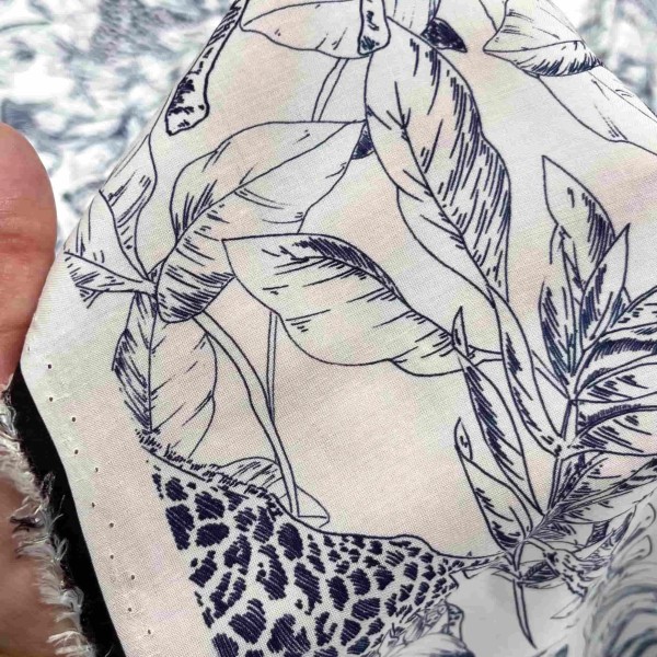 Tissu coton viscose safari navy et blanc