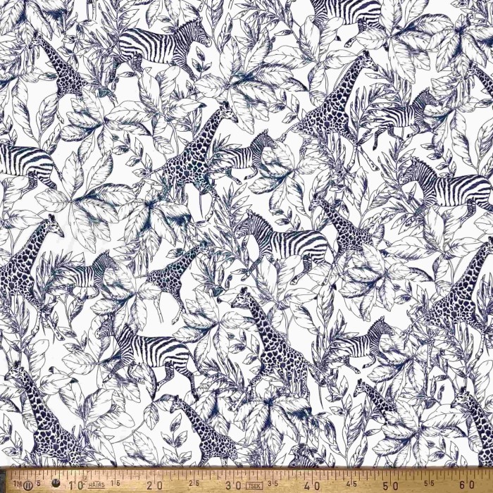 Tissu coton viscose safari navy et blanc