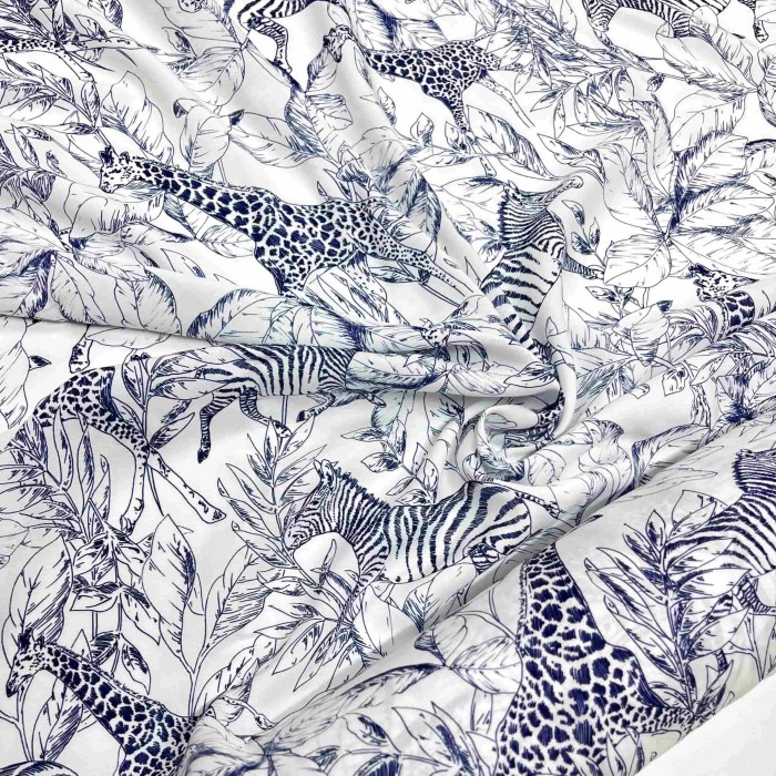 Tissu coton viscose safari navy et blanc