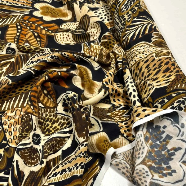 Tissu viscose fleur imprimé léopard Tissu viscose fleur imprimé léopard