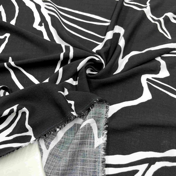 Tissu coton Grand motif de fleurs noires et blanches Tissu coton Grand motif de fleurs noires et blanches