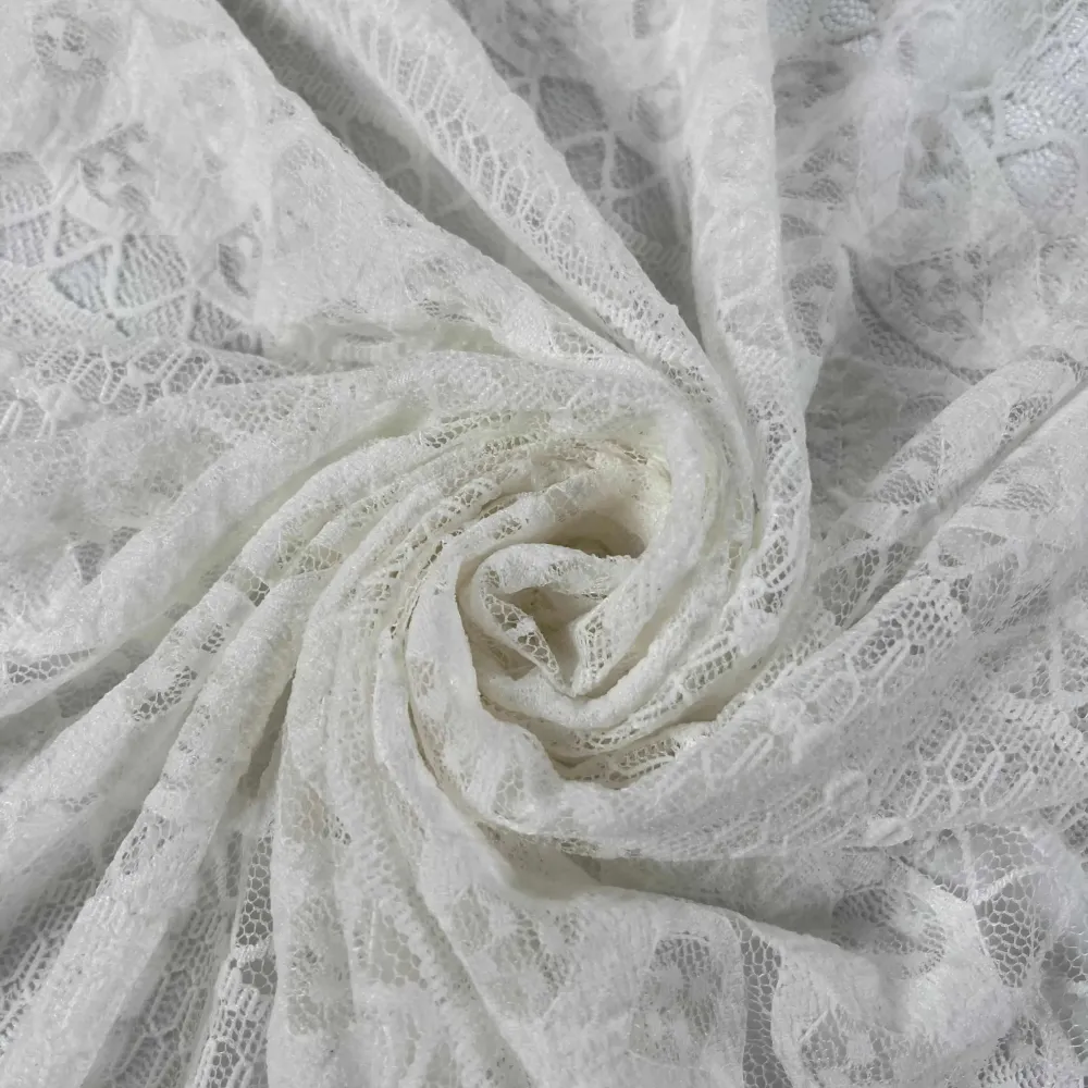 Tissu polyester dentelle fantaisie blanc