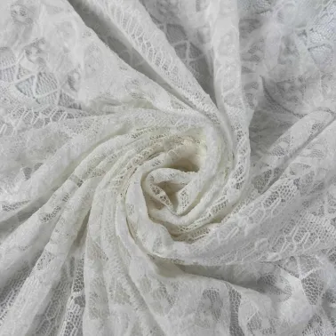 Tissu polyester dentelle fantaisie blanc