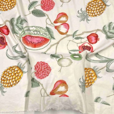 Tissu Lin viscose brodé AKONO fond Blanc - Tissu d'éditeur Tissu Lin viscose brodé AKONO fond Blanc - Tissu d'éditeur