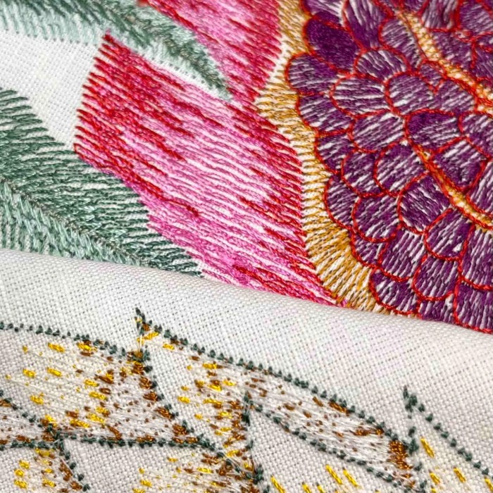 Tissu Lin viscose brodé AKONO fond Blanc - Tissu d'éditeur Tissu Lin viscose brodé AKONO fond Blanc - Tissu d'éditeur