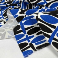 Tissu polyester cubic bleu blanc noir