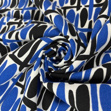 Tissu polyester cubic bleu blanc noir Tissu polyester cubic bleu blanc noir