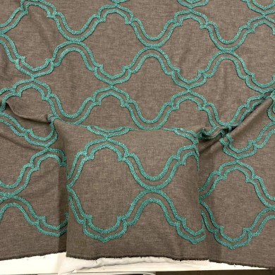 Tissu Coton polyester Volute Noir émeraude - Tissu d'éditeur