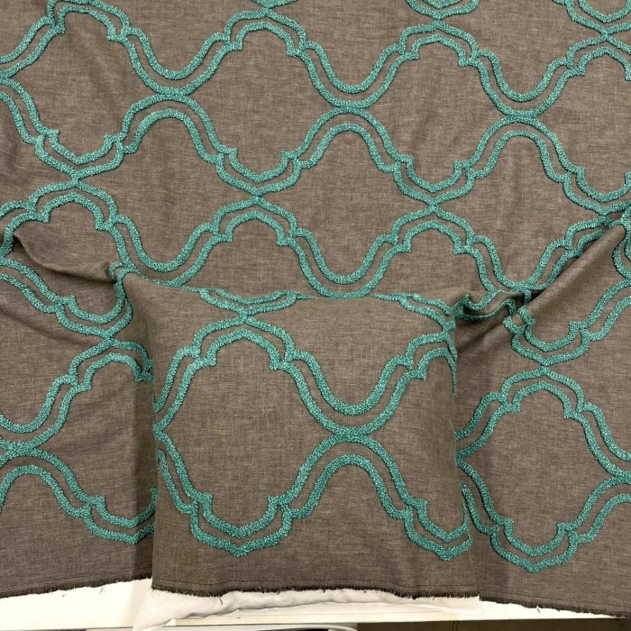 Tissu Coton polyester Volute Noir émeraude - Tissu d'éditeur