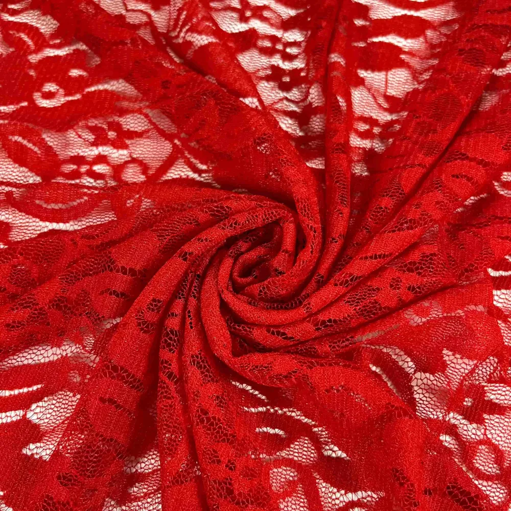 Tissu polyester dentelle fantaisie rouge