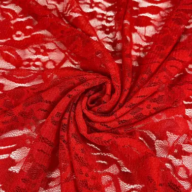 Tissu polyester dentelle fantaisie rouge