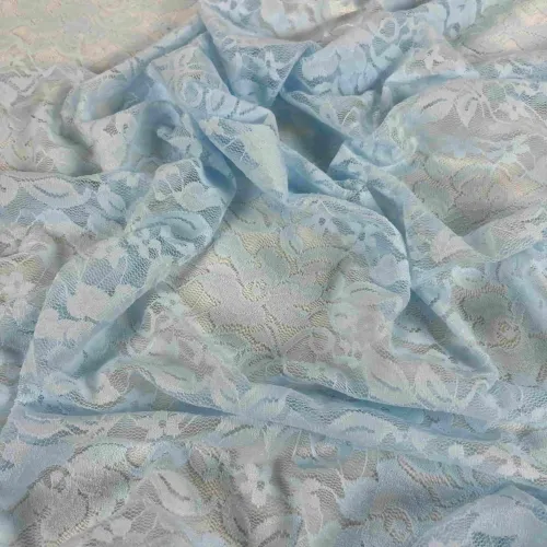 Tissu polyester dentelle fantaisie bleu ciel