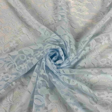 Tissu polyester dentelle fantaisie bleu ciel