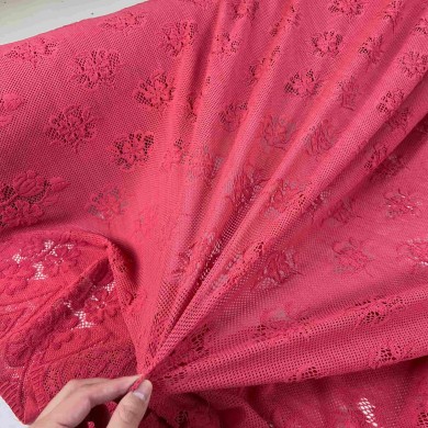 Tissu polyester dentelle fleurs rose Tissu polyester dentelle fleurs rose