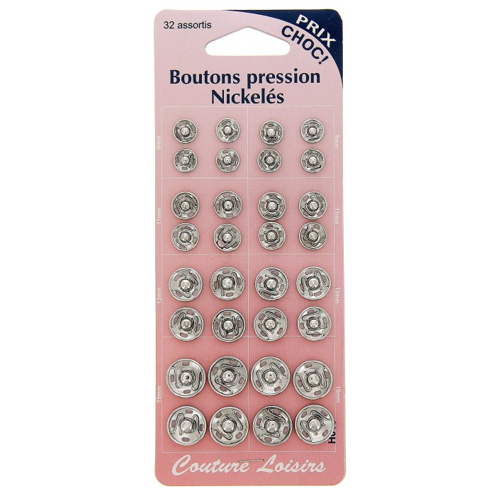 Boutons pression Nickelés assorties 32 Boutons pression Nickelés assorties 32