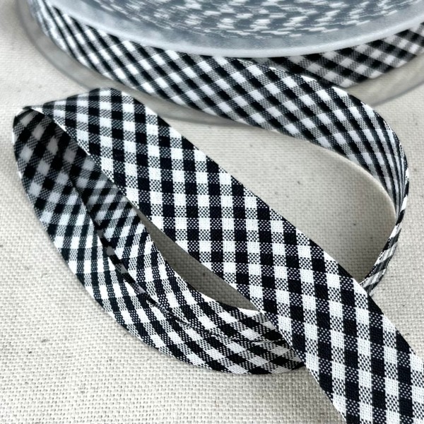 Biais coton imprimé écossais 20mm noir Biais coton imprimé écossais 20mm noir