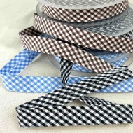 Biais coton imprimé écossais 20mm noir Biais coton imprimé écossais 20mm noir