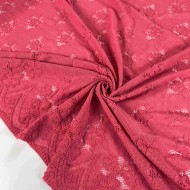 Tissu polyester dentelle fleurs rose