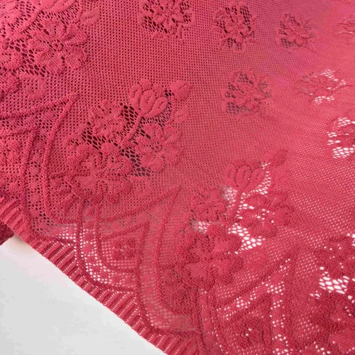 Tissu polyester dentelle fleurs rose