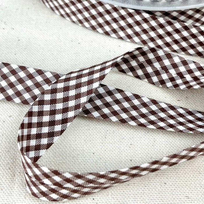Biais coton imprimé écossais 20mm marron Biais coton imprimé écossais 20mm marron