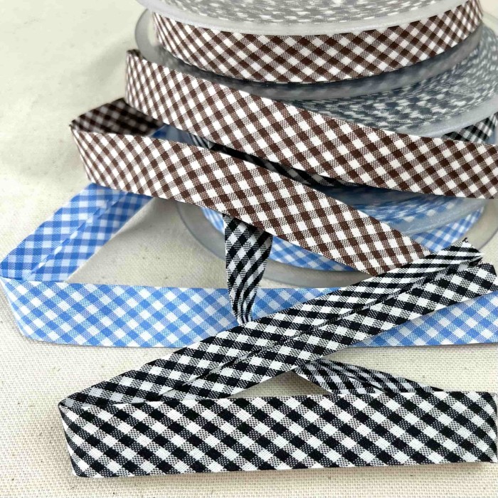 Biais coton imprimé écossais 20mm bleu ciel Biais coton imprimé écossais 20mm bleu ciel