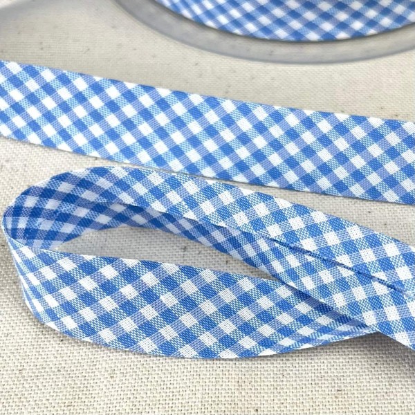Biais coton imprimé écossais 20mm bleu ciel Biais coton imprimé écossais 20mm bleu ciel