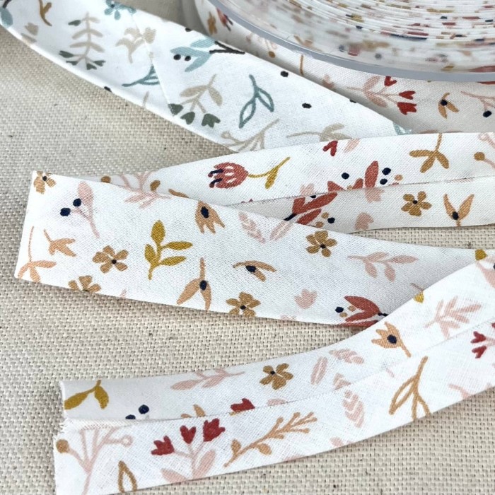 Biais coton imprimé fleurs 20mm couleurs automne Biais coton imprimé fleurs 20mm couleurs automne