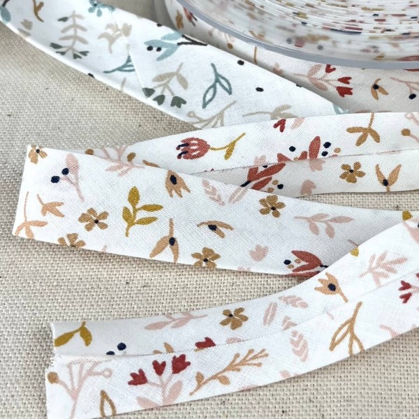 Biais coton imprimé fleurs 20mm couleurs automne Biais coton imprimé fleurs 20mm couleurs automne