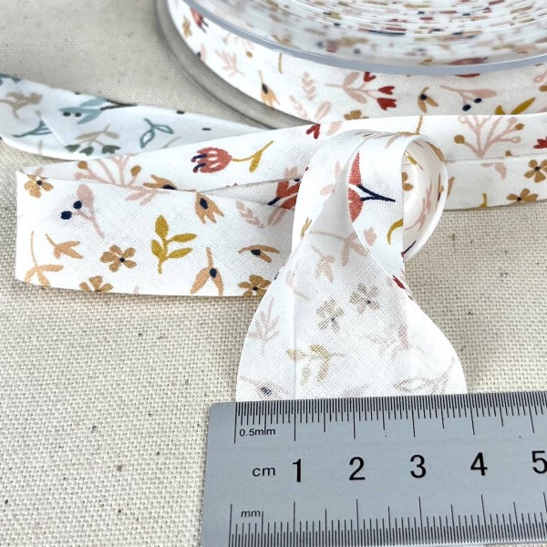 Biais coton imprimé fleurs 20mm couleurs automne Biais coton imprimé fleurs 20mm couleurs automne