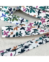 Biais coton imprimé fleurs 20mm vert Biais coton imprimé fleurs 20mm vert