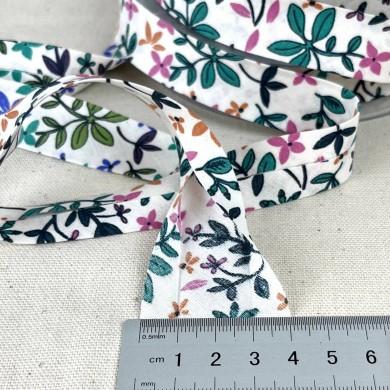 Biais coton imprimé fleurs 20mm vert Biais coton imprimé fleurs 20mm vert