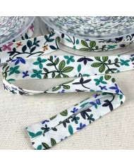 Biais coton imprimé fleurs 20mm bleu vert Biais coton imprimé fleurs 20mm bleu vert