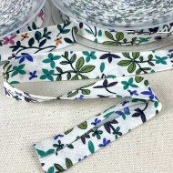 Biais coton imprimé fleurs 20mm bleu vert Biais coton imprimé fleurs 20mm bleu vert