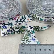 Biais coton imprimé fleurs 20mm bleu vert Biais coton imprimé fleurs 20mm bleu vert
