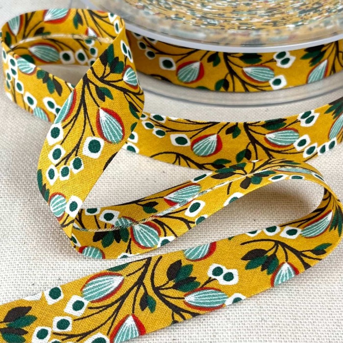 Biais coton imprimé selyn 20mm safran Biais coton imprimé selyn 20mm safran
