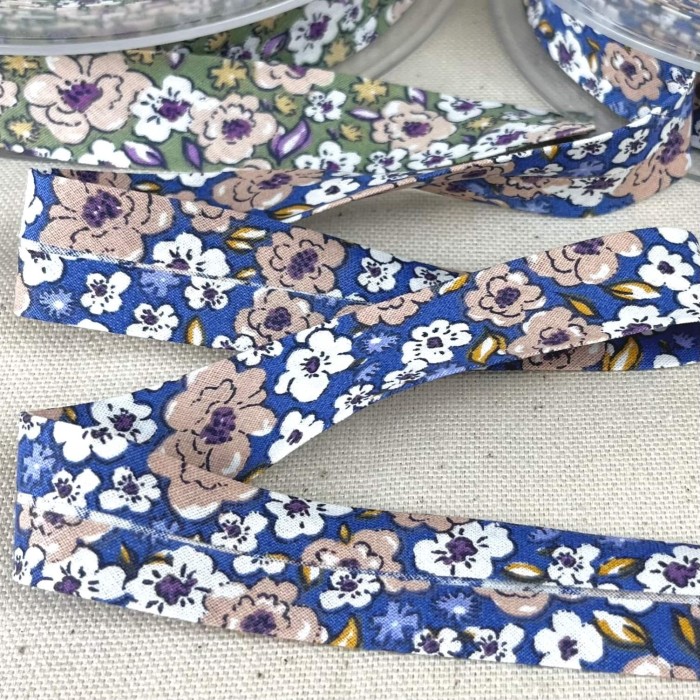 Biais coton imprimé filipa 20mm bleu