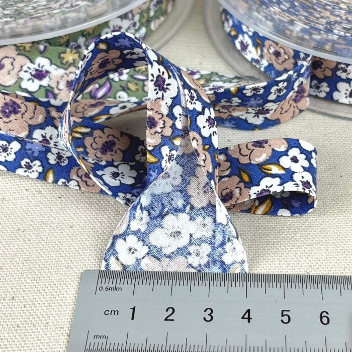 Biais coton imprimé filipa 20mm bleu