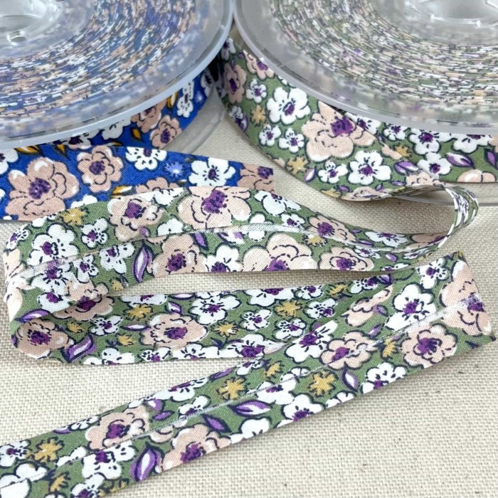 Biais coton imprimé filipa 20mm vert Biais coton imprimé filipa 20mm vert
