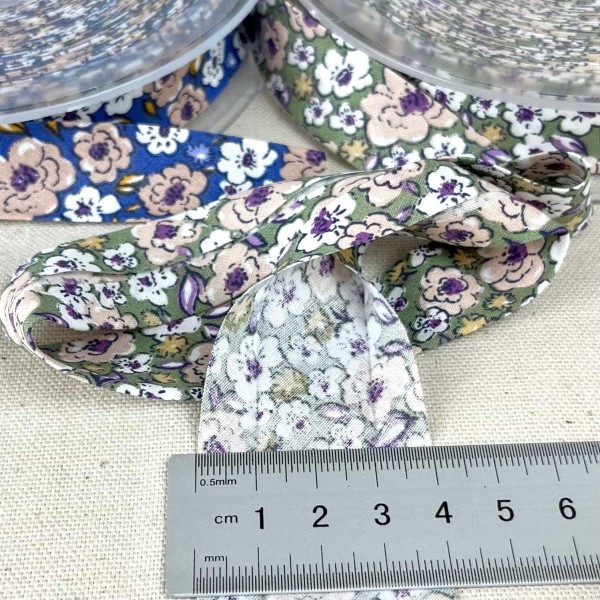 Biais coton imprimé filipa 20mm vert Biais coton imprimé filipa 20mm vert