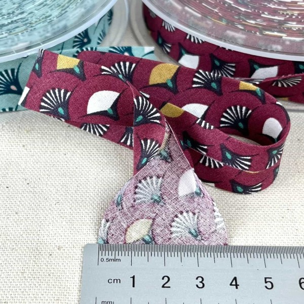 Biais coton imprimé éventail 20mm violet Biais coton imprimé éventail 20mm violet