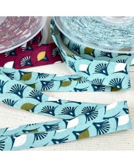 Biais coton imprimé éventail 20mm bleu Biais coton imprimé éventail 20mm bleu