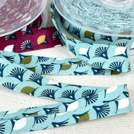 Biais coton imprimé éventail 20mm bleu