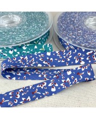 Biais coton imprimé pétales 20mm bleu