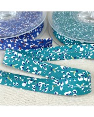 Biais coton imprimé pétales 20mm celadon