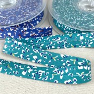 Biais coton imprimé pétales 20mm celadon