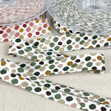 Biais coton imprimé confettis 20mm vert