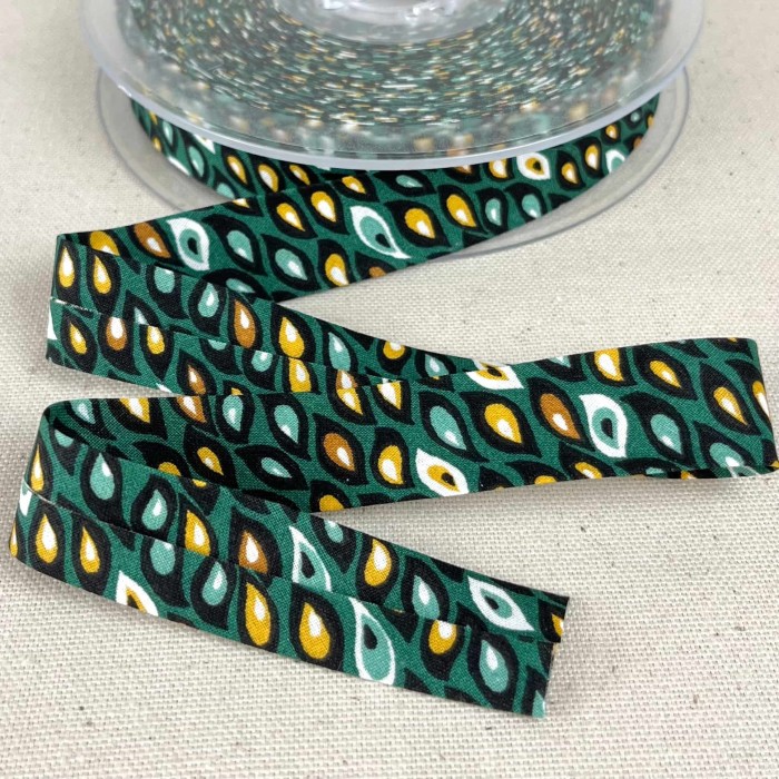 Biais coton imprimé floriane 20mm vert