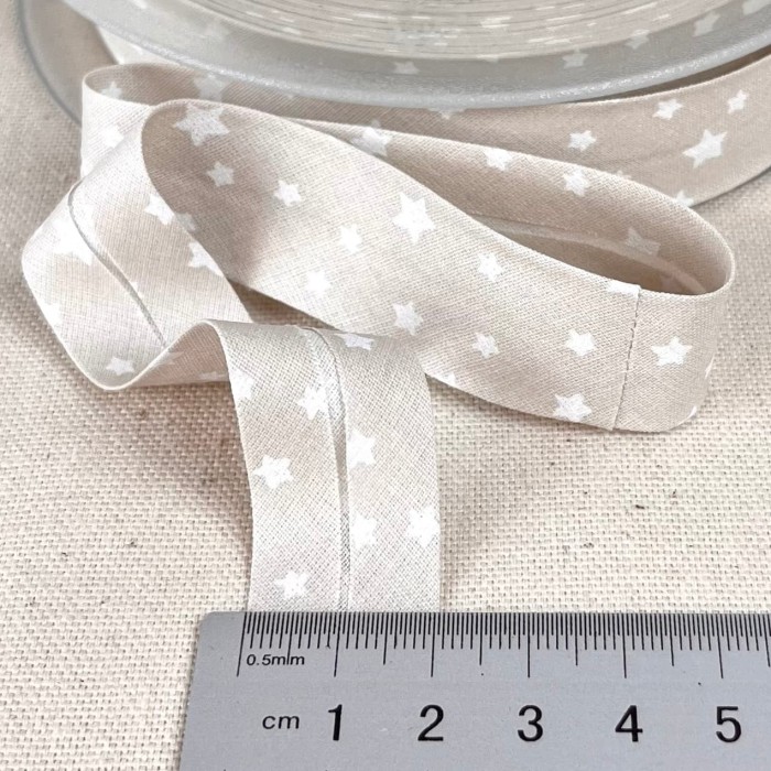 Biais coton imprimé étoile 20mm beige