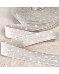 Biais coton imprimé étoile 20mm beige Biais coton imprimé étoile 20mm beige