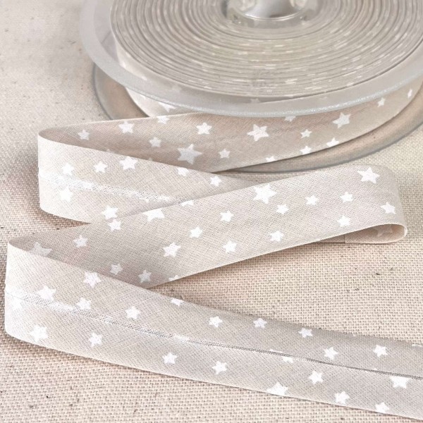 Biais coton imprimé étoile 20mm beige Biais coton imprimé étoile 20mm beige